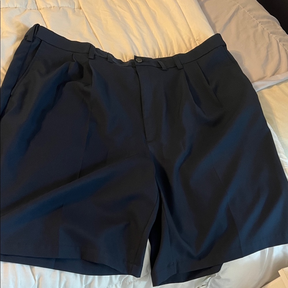 Dress shorts. Classic Men's Dark Blue Flat Front Shorts